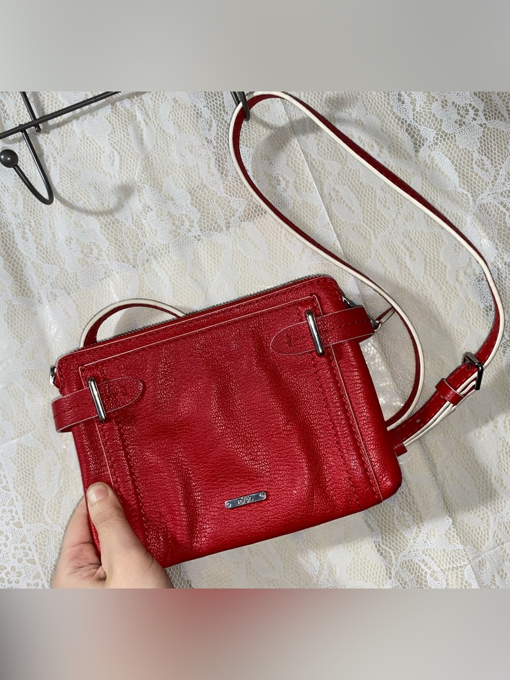 Lauren by Ralph Lauren Red Pebbled Leather Zip Crossbody